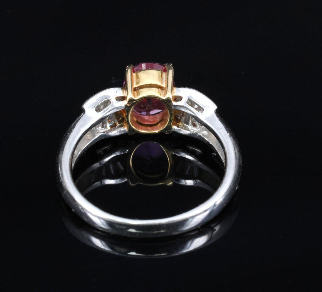 1.55ct Natural Pink Sapphire & 0.24ct Diamond Platinum 18K Gold Ring, Size 5