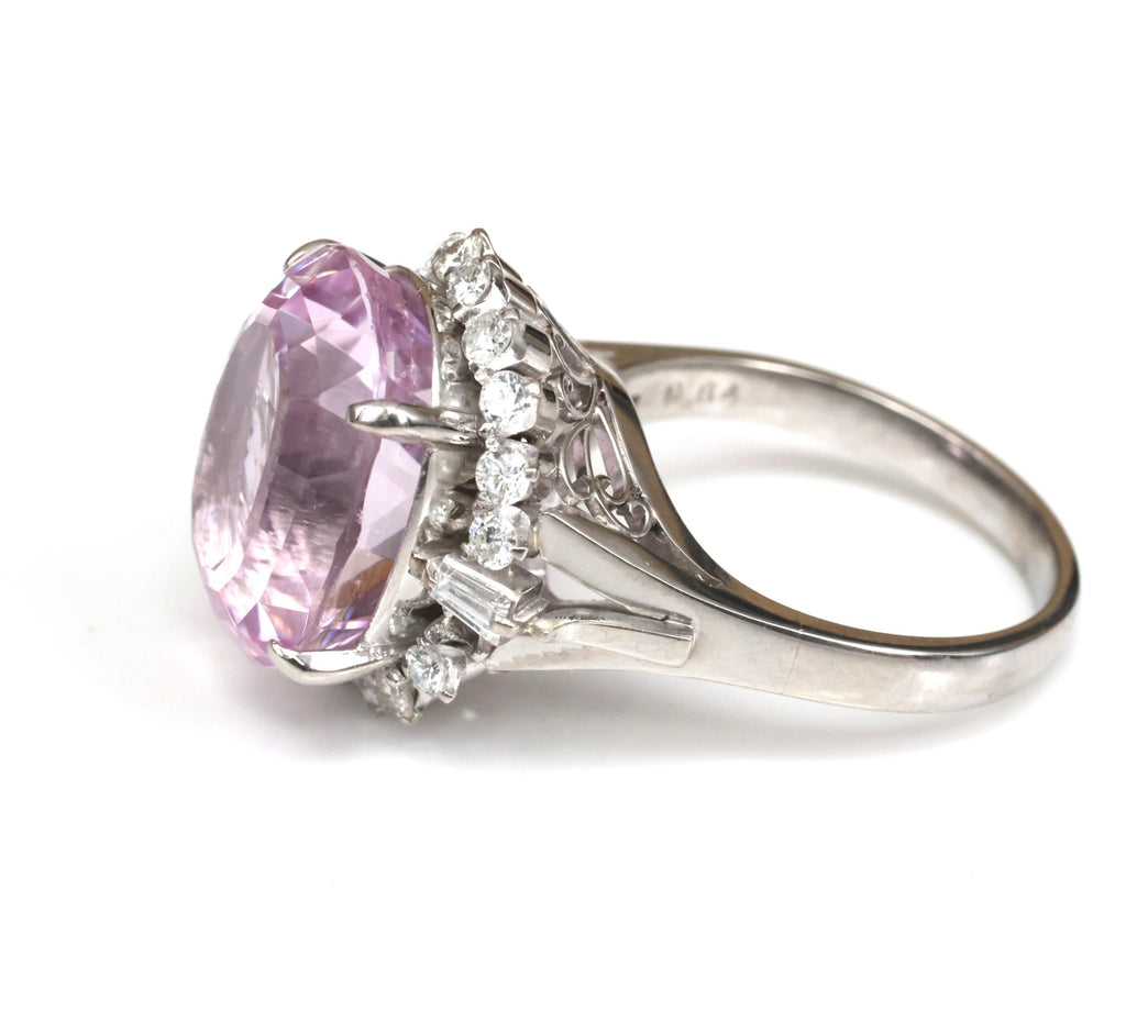 Exquisite 12.28ct Natural Kunzite & 0.64ct Diamond Platinum Ring, Size 6.25