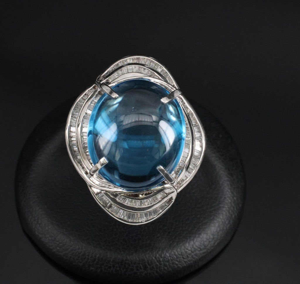 MASSIVE 24.64ct Natural Blue Topaz & 0.88ct Diamond Platinum Ring, Size 6.25