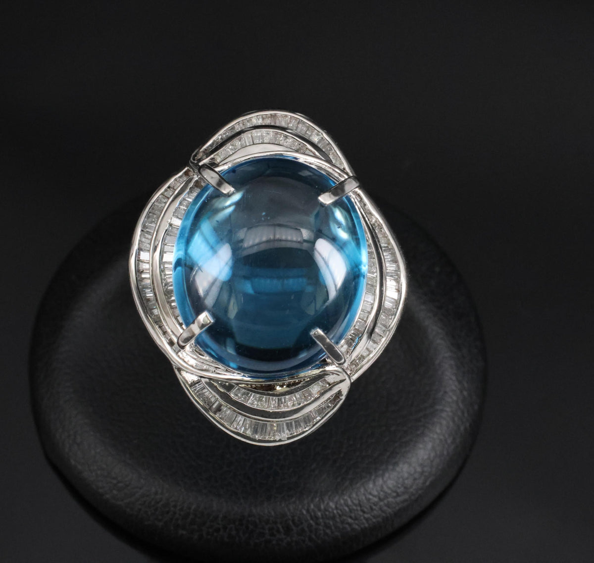 MASSIVE 24.64ct Natural Blue Topaz & 0.88ct Diamond Platinum Ring, Size 6.25