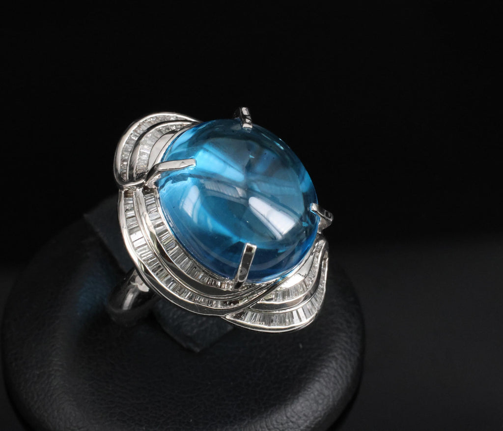 MASSIVE 24.64ct Natural Blue Topaz & 0.88ct Diamond Platinum Ring, Size 6.25