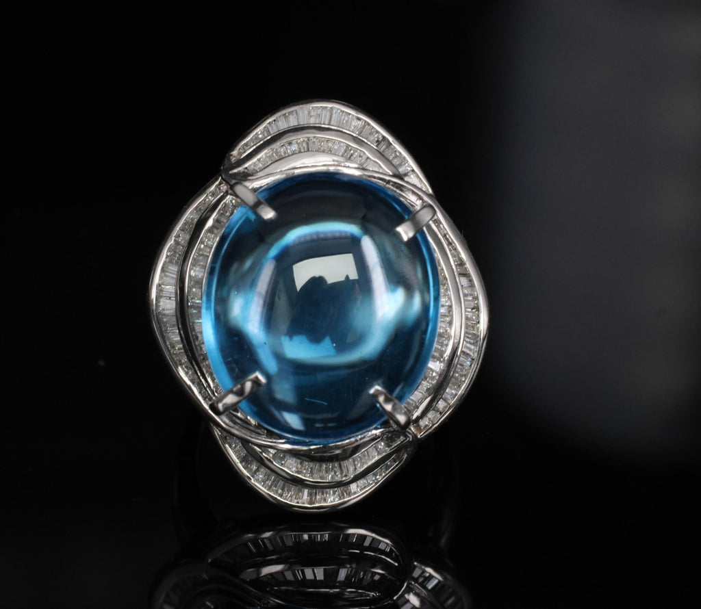 MASSIVE 24.64ct Natural Blue Topaz & 0.88ct Diamond Platinum Ring, Size 6.25