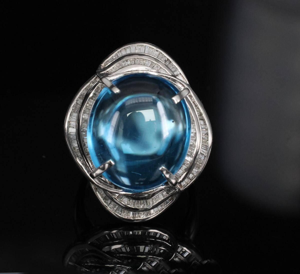 MASSIVE 24.64ct Natural Blue Topaz & 0.88ct Diamond Platinum Ring, Size 6.25