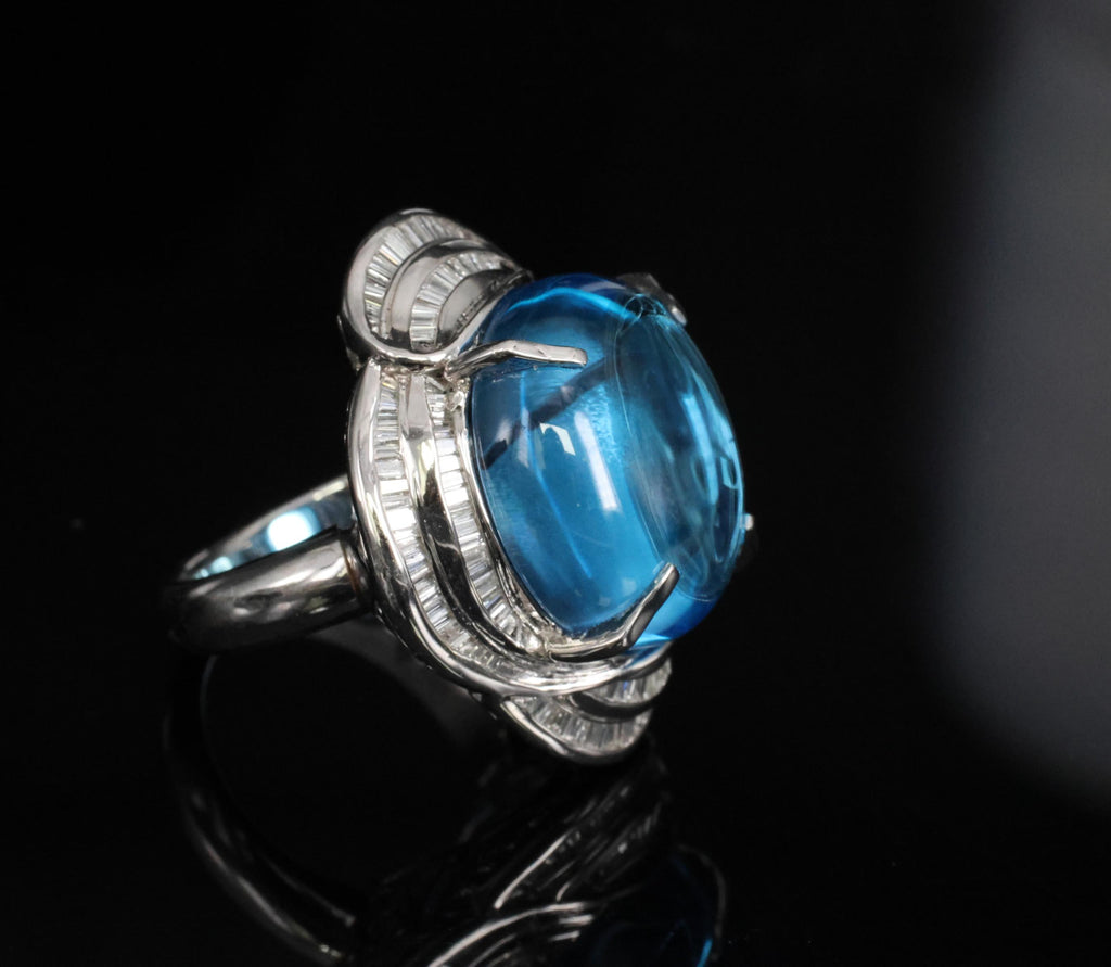 MASSIVE 24.64ct Natural Blue Topaz & 0.88ct Diamond Platinum Ring, Size 6.25