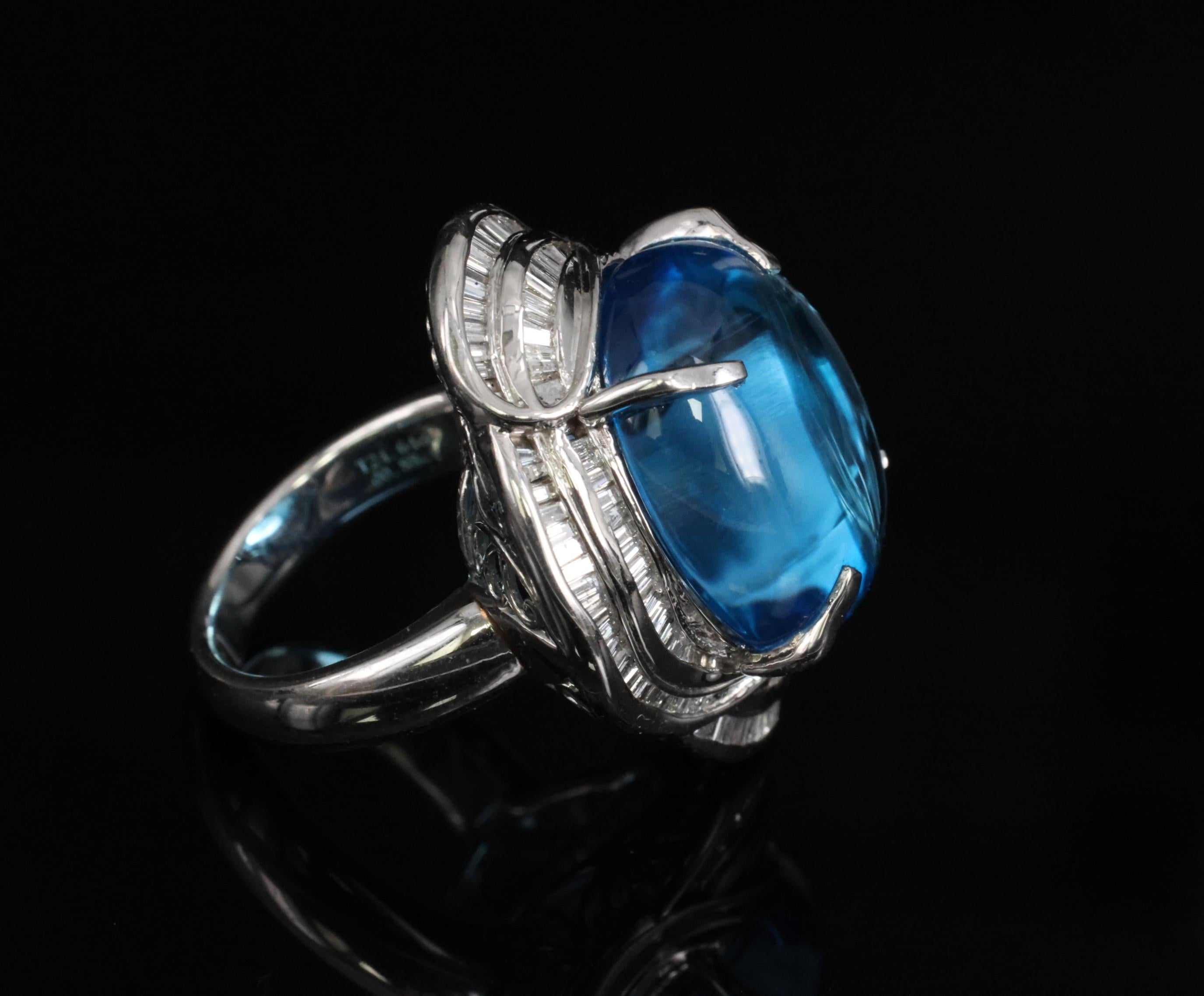 MASSIVE 24.64ct Natural Blue Topaz & 0.88ct Diamond Platinum Ring, Size 6.25