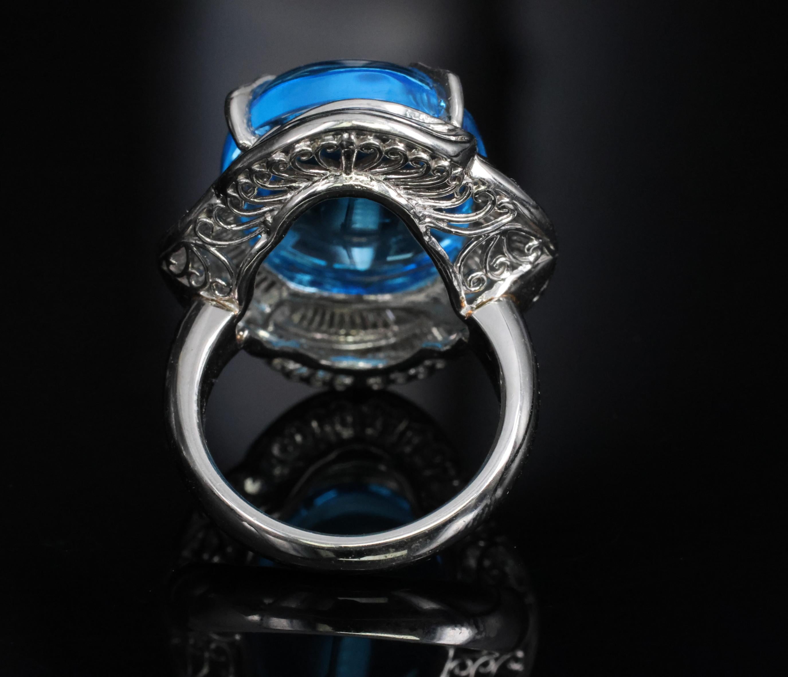 MASSIVE 24.64ct Natural Blue Topaz & 0.88ct Diamond Platinum Ring, Size 6.25