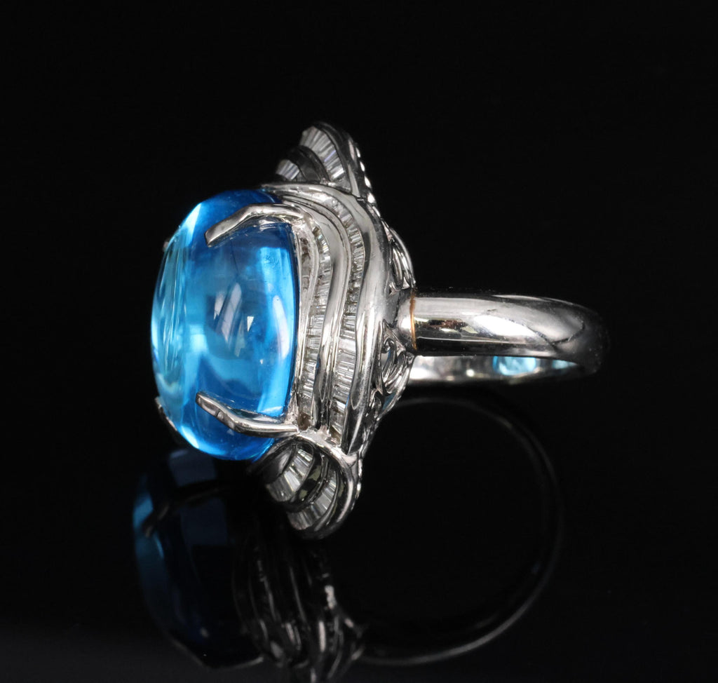 MASSIVE 24.64ct Natural Blue Topaz & 0.88ct Diamond Platinum Ring, Size 6.25