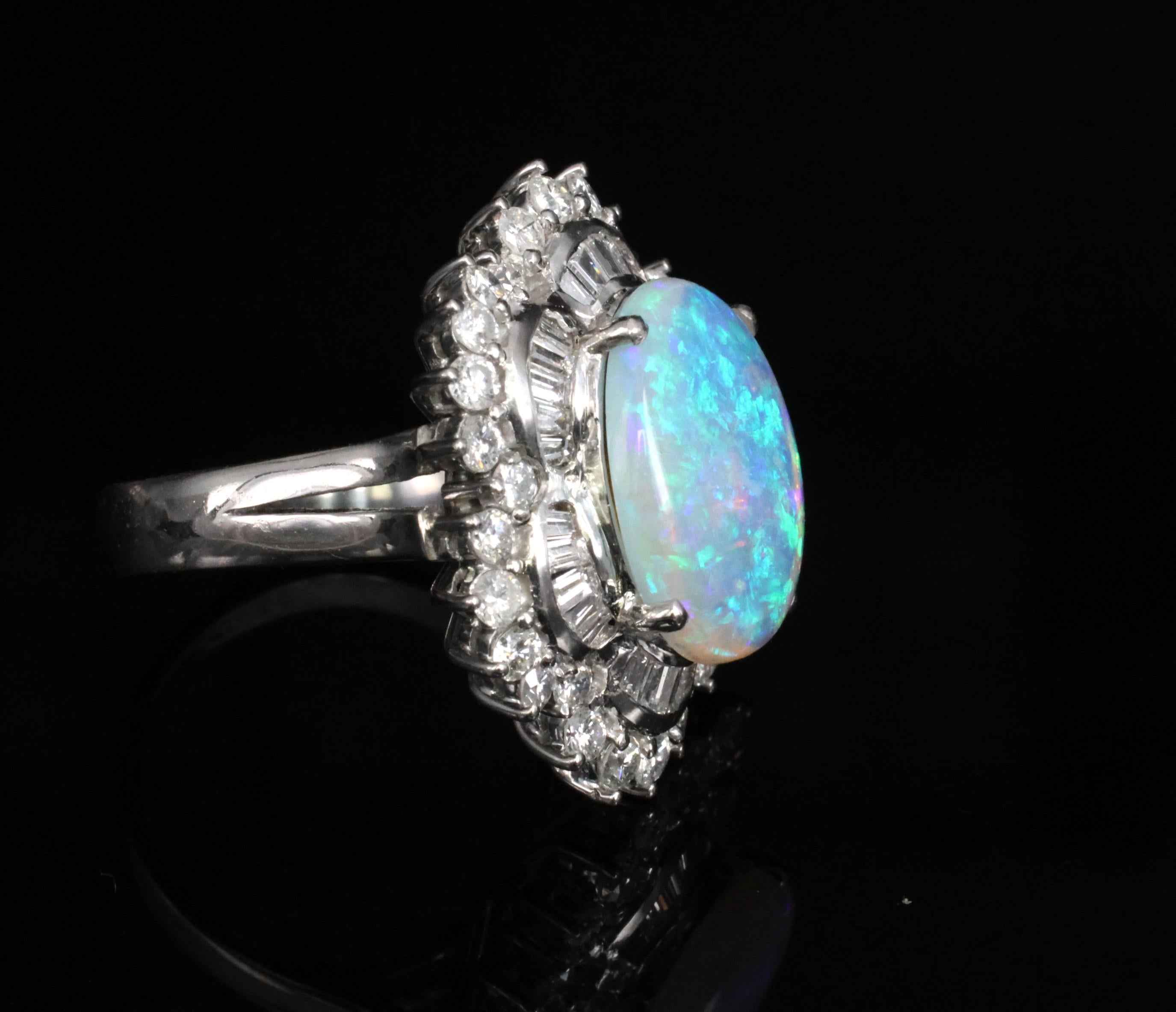 3.22ct Natural Untreated Opal & 2.16ct Diamond Halo Platinum Ring, Size 4.75