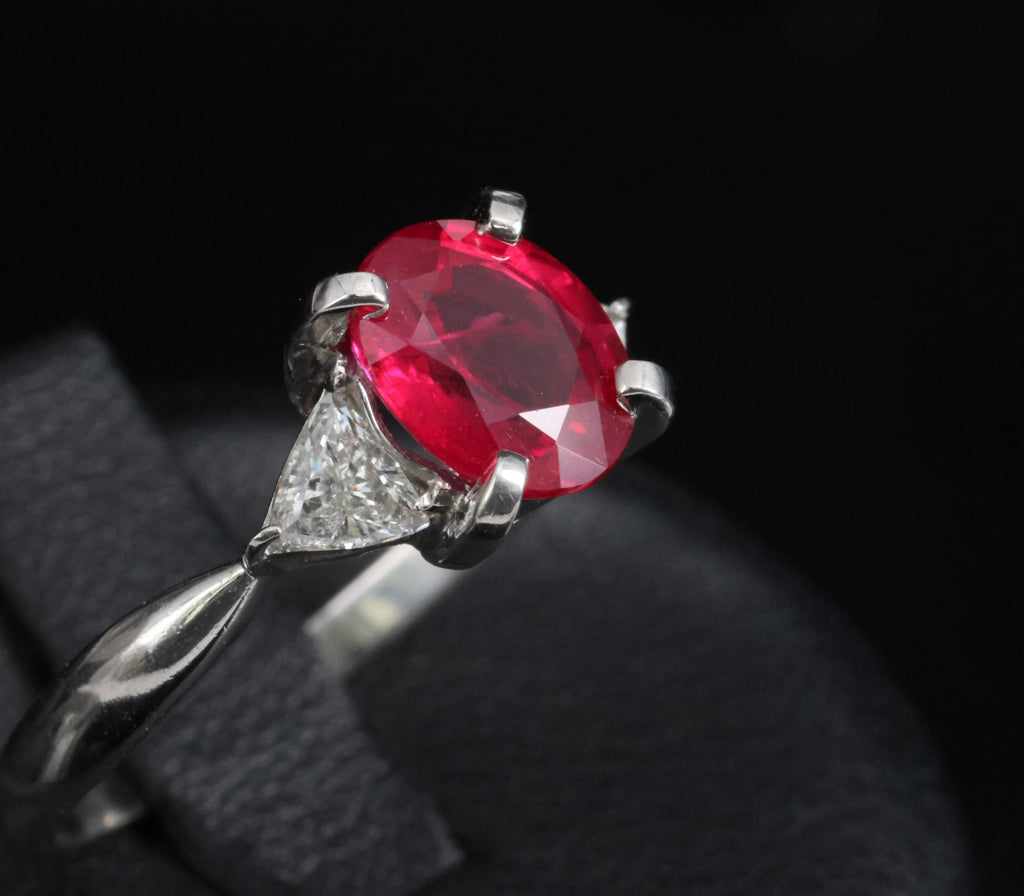 Fine 2.03ct GIA Intense Red Burma Ruby & 0.38ct Diamond Platinum Ring, Size 8.25