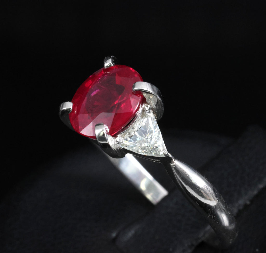 Fine 2.03ct GIA Intense Red Burma Ruby & 0.38ct Diamond Platinum Ring, Size 8.25
