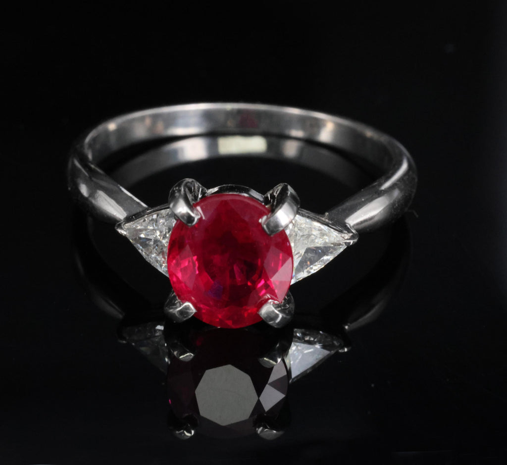 Fine 2.03ct GIA Intense Red Burma Ruby & 0.38ct Diamond Platinum Ring, Size 8.25