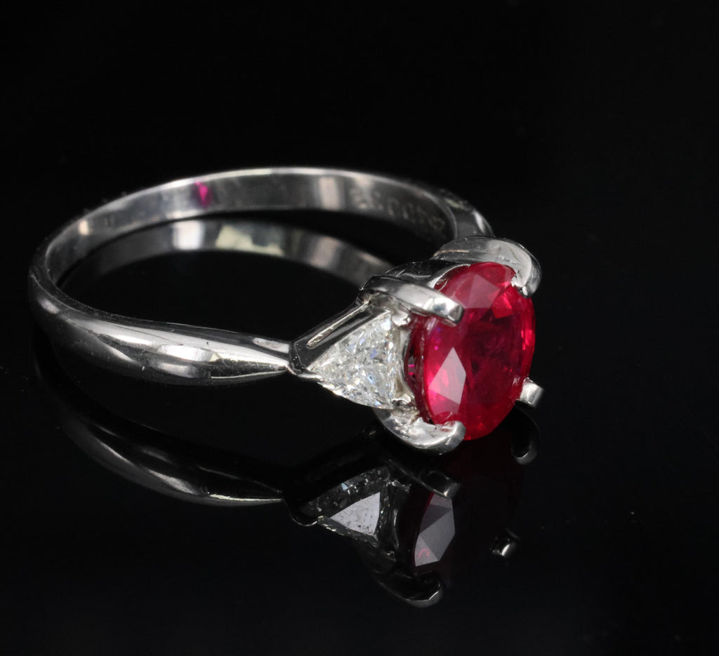 Fine 2.03ct GIA Intense Red Burma Ruby & 0.38ct Diamond Platinum Ring, Size 8.25