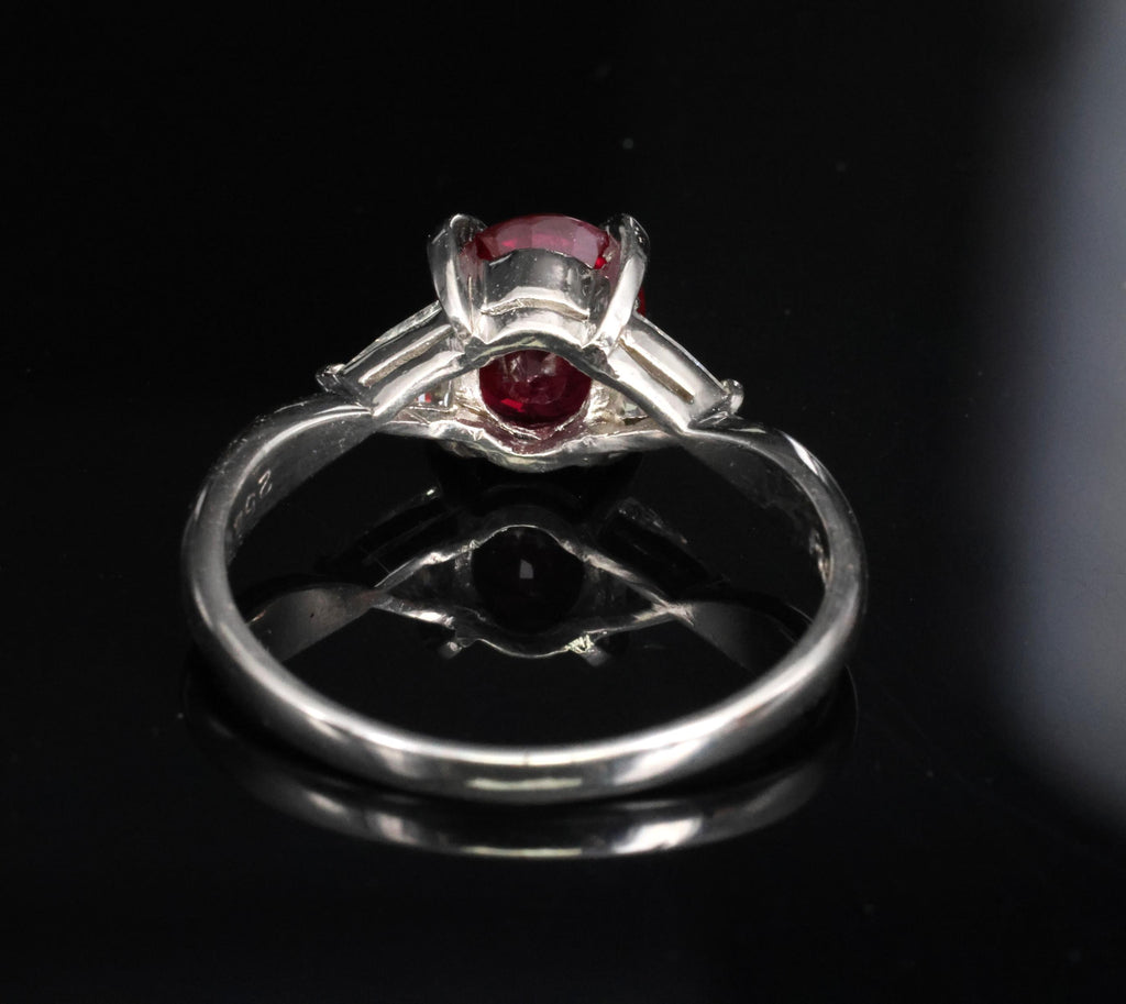 Fine 2.03ct GIA Intense Red Burma Ruby & 0.38ct Diamond Platinum Ring, Size 8.25