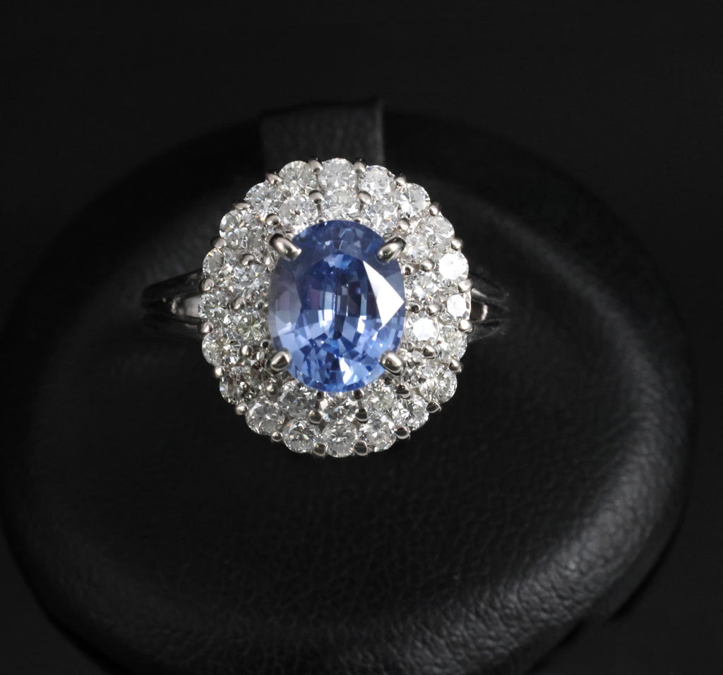 2.33ct Natural Cornflower Blue Sapphire & 1.09ct Diamond Platinum Ring, Size 7.5