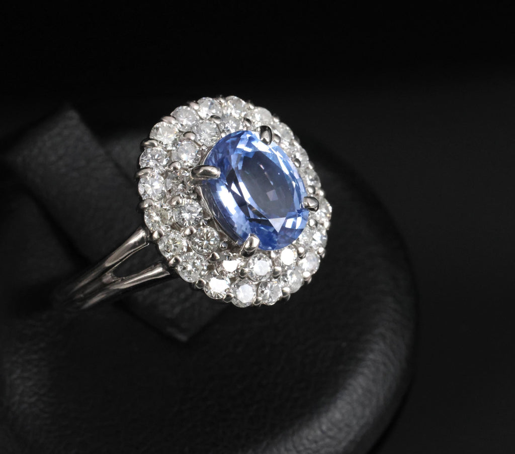 2.33ct Natural Cornflower Blue Sapphire & 1.09ct Diamond Platinum Ring, Size 7.5