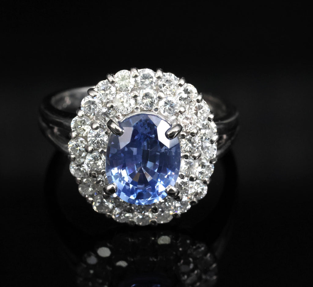 2.33ct Natural Cornflower Blue Sapphire & 1.09ct Diamond Platinum Ring, Size 7.5