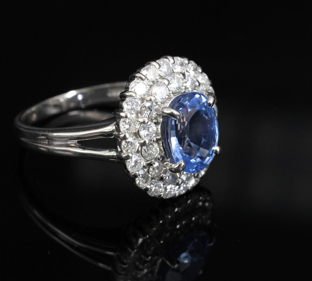 2.33ct Natural Cornflower Blue Sapphire & 1.09ct Diamond Platinum Ring, Size 7.5