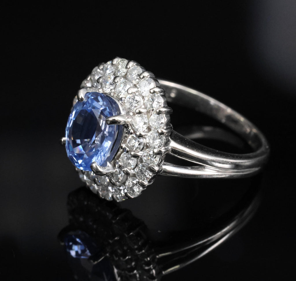 2.33ct Natural Cornflower Blue Sapphire & 1.09ct Diamond Platinum Ring, Size 7.5