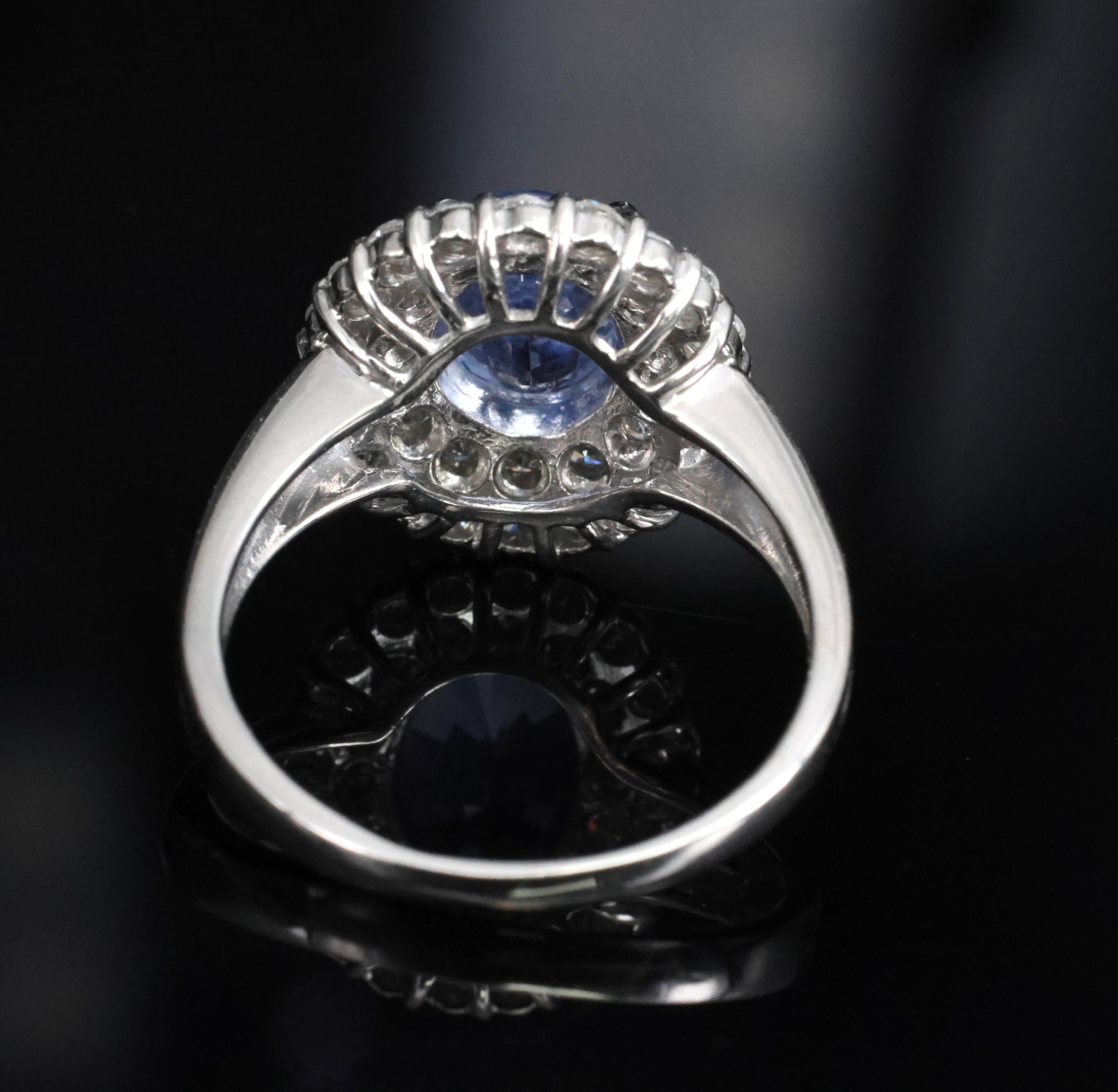 2.33ct Natural Cornflower Blue Sapphire & 1.09ct Diamond Platinum Ring, Size 7.5