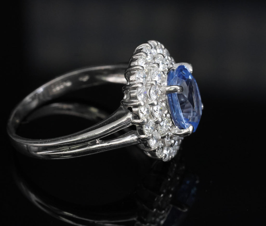 2.33ct Natural Cornflower Blue Sapphire & 1.09ct Diamond Platinum Ring, Size 7.5