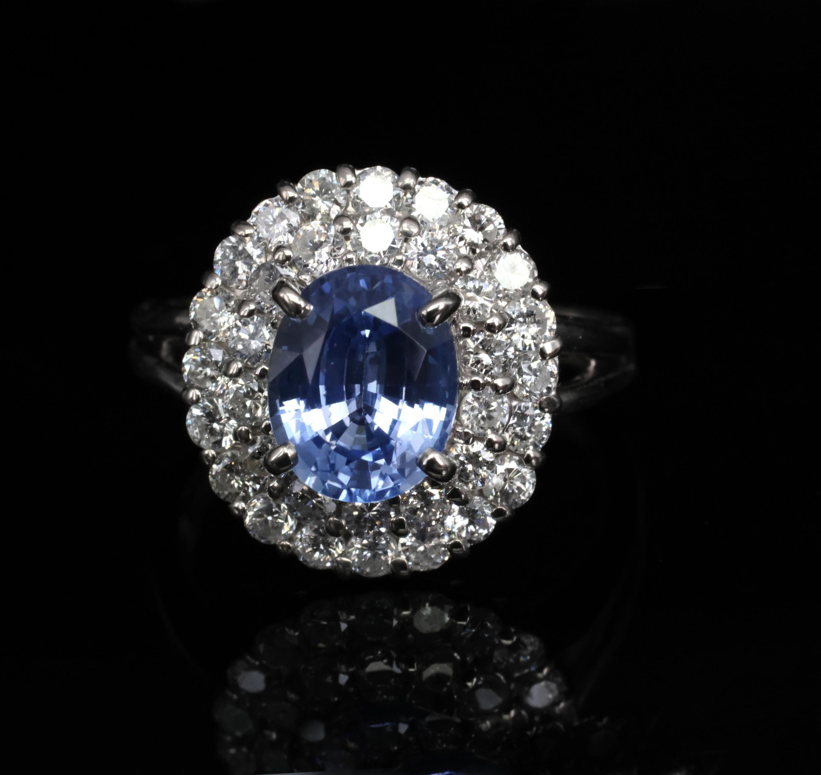 2.33ct Natural Cornflower Blue Sapphire & 1.09ct Diamond Platinum Ring, Size 7.5