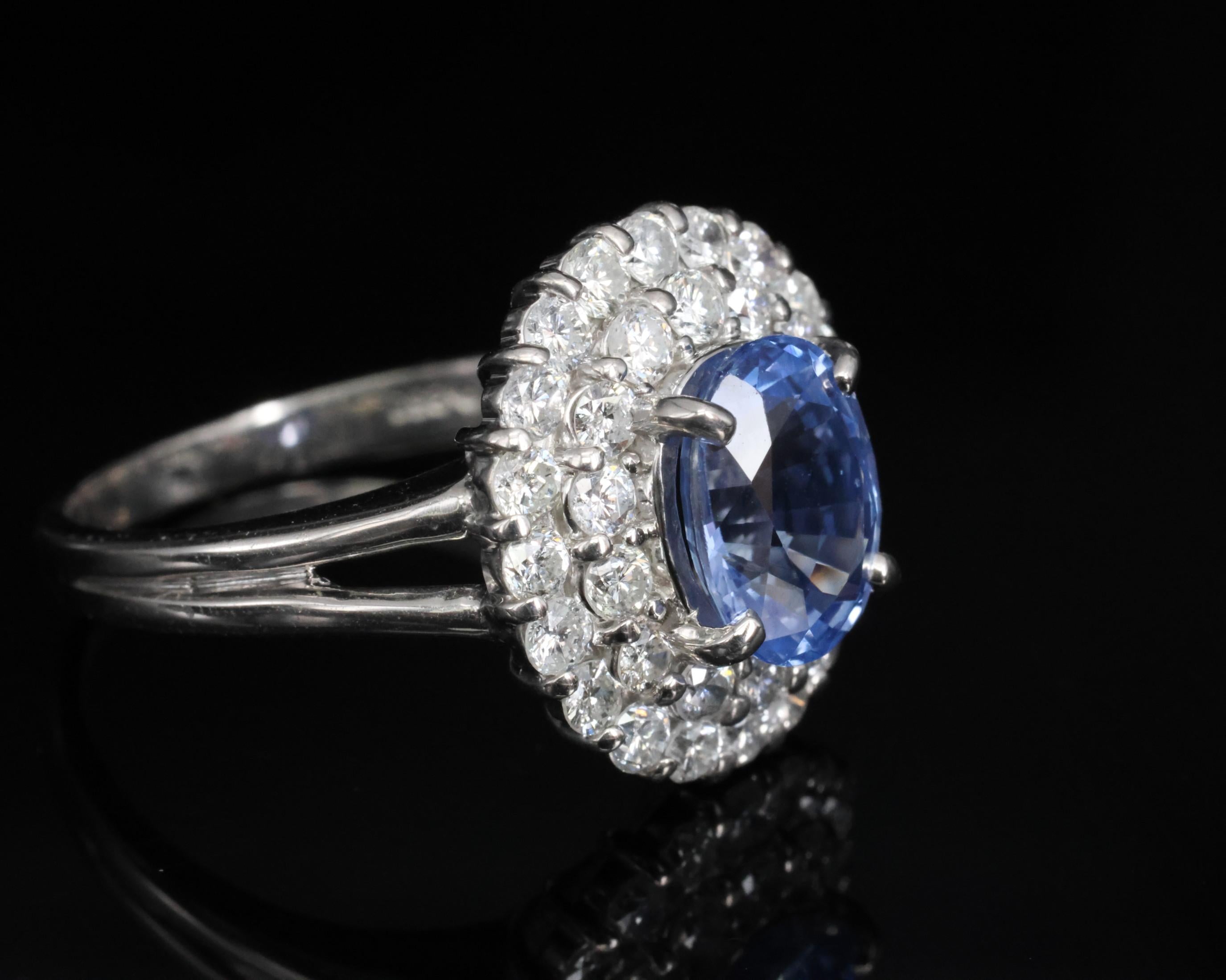 2.33ct Natural Cornflower Blue Sapphire & 1.09ct Diamond Platinum Ring, Size 7.5