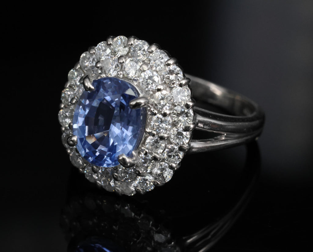 2.33ct Natural Cornflower Blue Sapphire & 1.09ct Diamond Platinum Ring, Size 7.5
