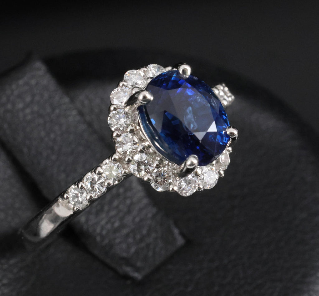 2.17ct GIA Natural NO HEAT Blue Sapphire 0.43ct Diamond Platinum Ring Size 6.25
