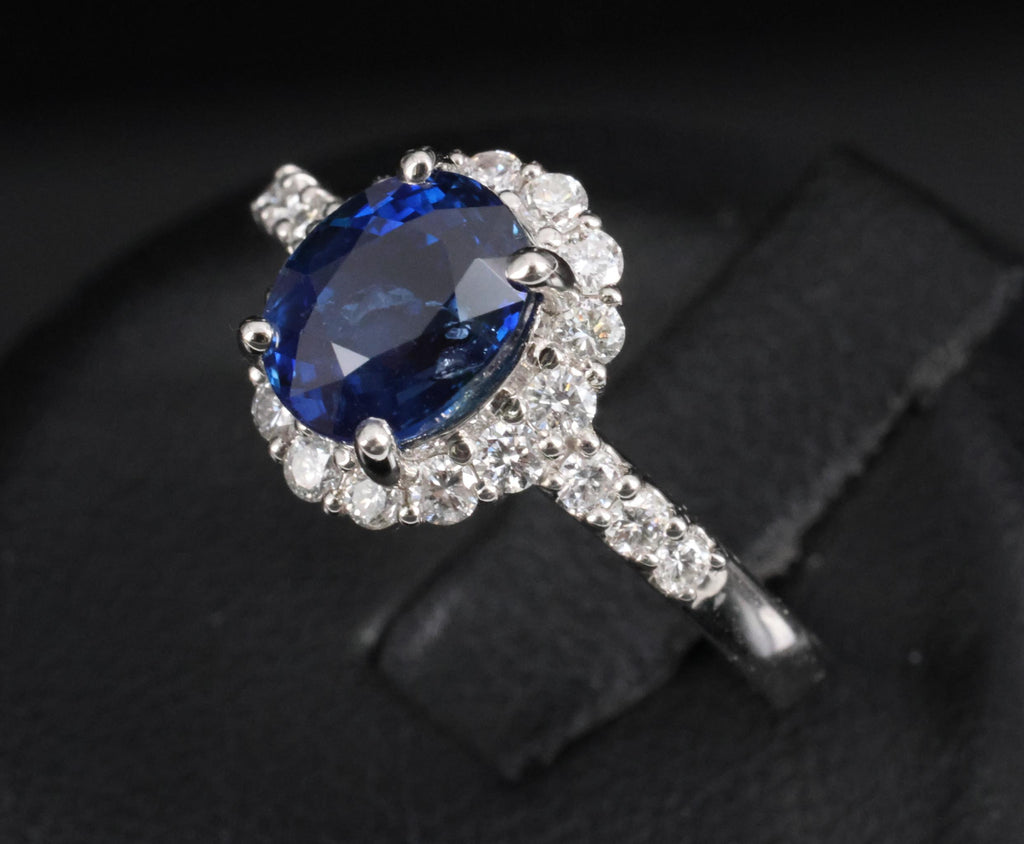 2.17ct GIA Natural NO HEAT Blue Sapphire 0.43ct Diamond Platinum Ring Size 6.25