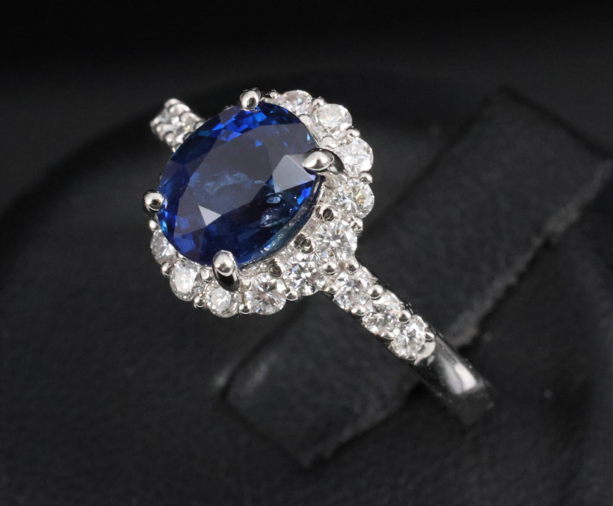 2.17ct GIA Natural NO HEAT Blue Sapphire 0.43ct Diamond Platinum Ring Size 6.25