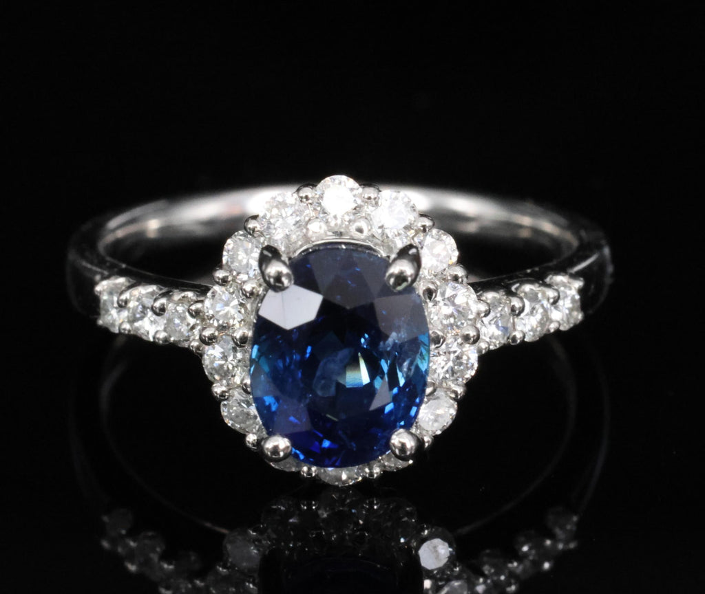 2.17ct GIA Natural NO HEAT Blue Sapphire 0.43ct Diamond Platinum Ring Size 6.25