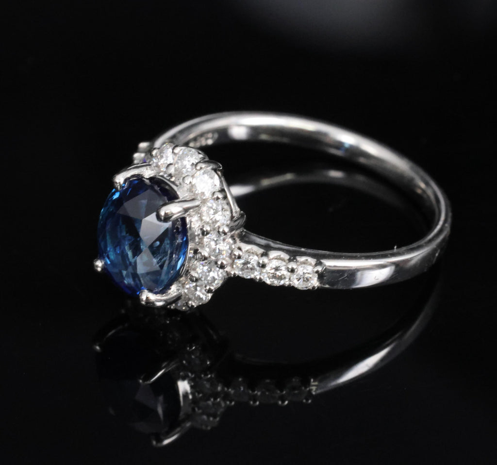 2.17ct GIA Natural NO HEAT Blue Sapphire 0.43ct Diamond Platinum Ring Size 6.25