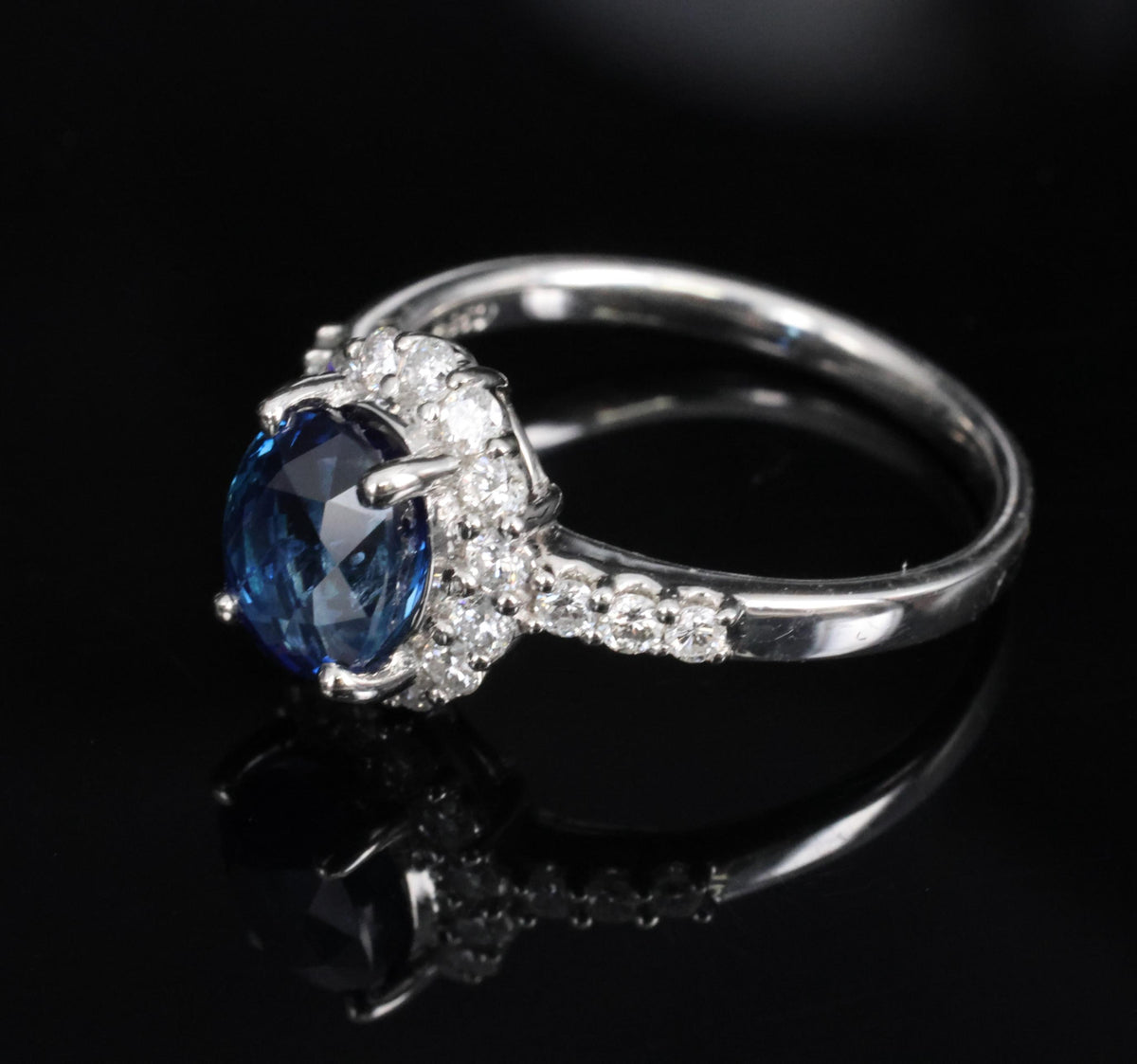 2.17ct GIA Natural NO HEAT Blue Sapphire 0.43ct Diamond Platinum Ring Size 6.25