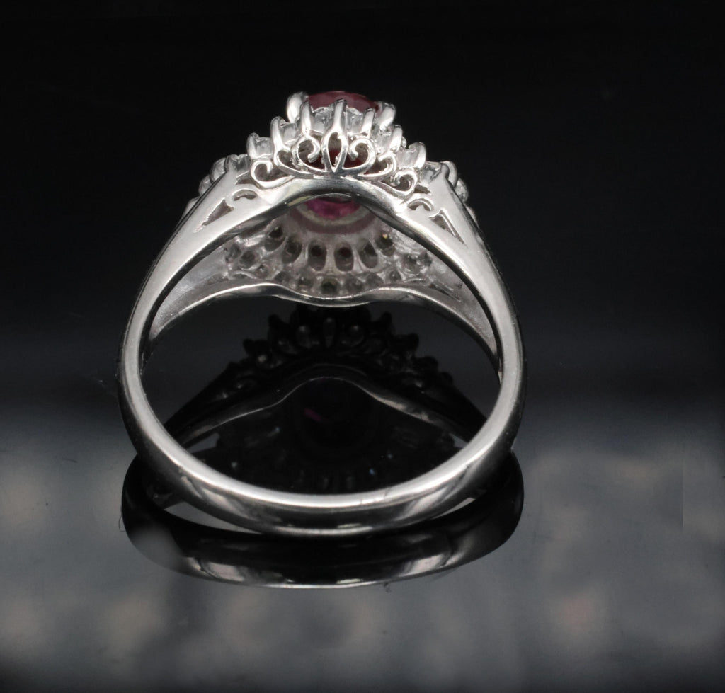 Fine 1.40ct GIA Thai Natural Ruby & 0.47ct Diamond Halo Platinum Ring, Size 7