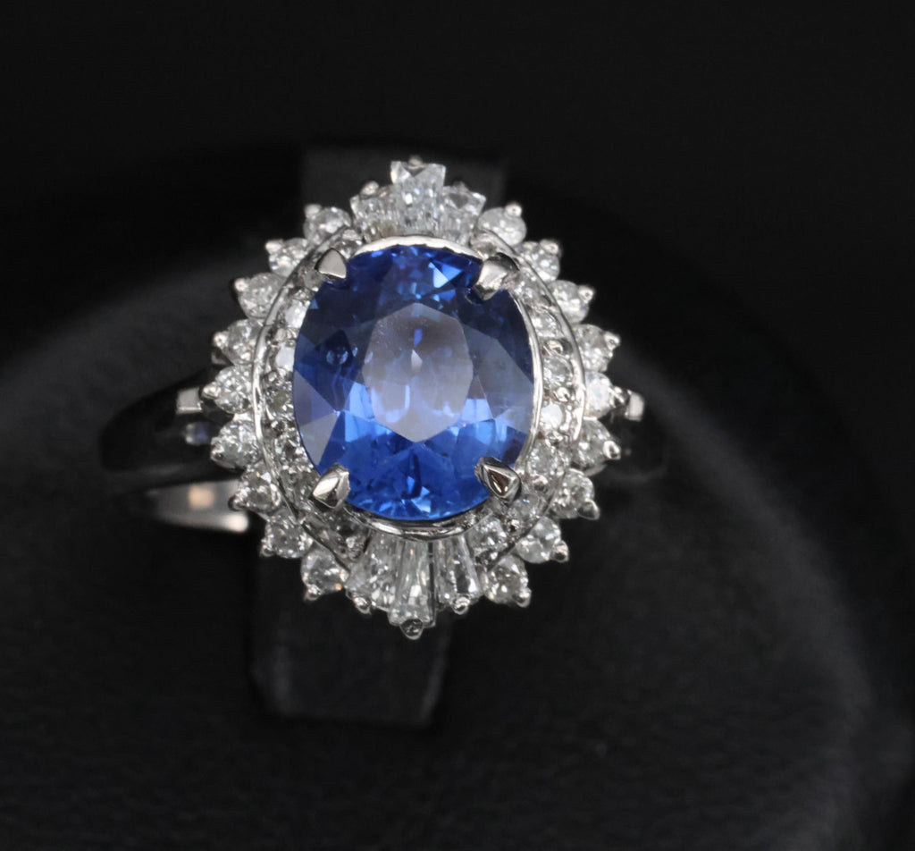 2.47ct GIA Ceylon Intense Blue Sapphire & 0.53ct Diamond Platinum Ring, Size 6