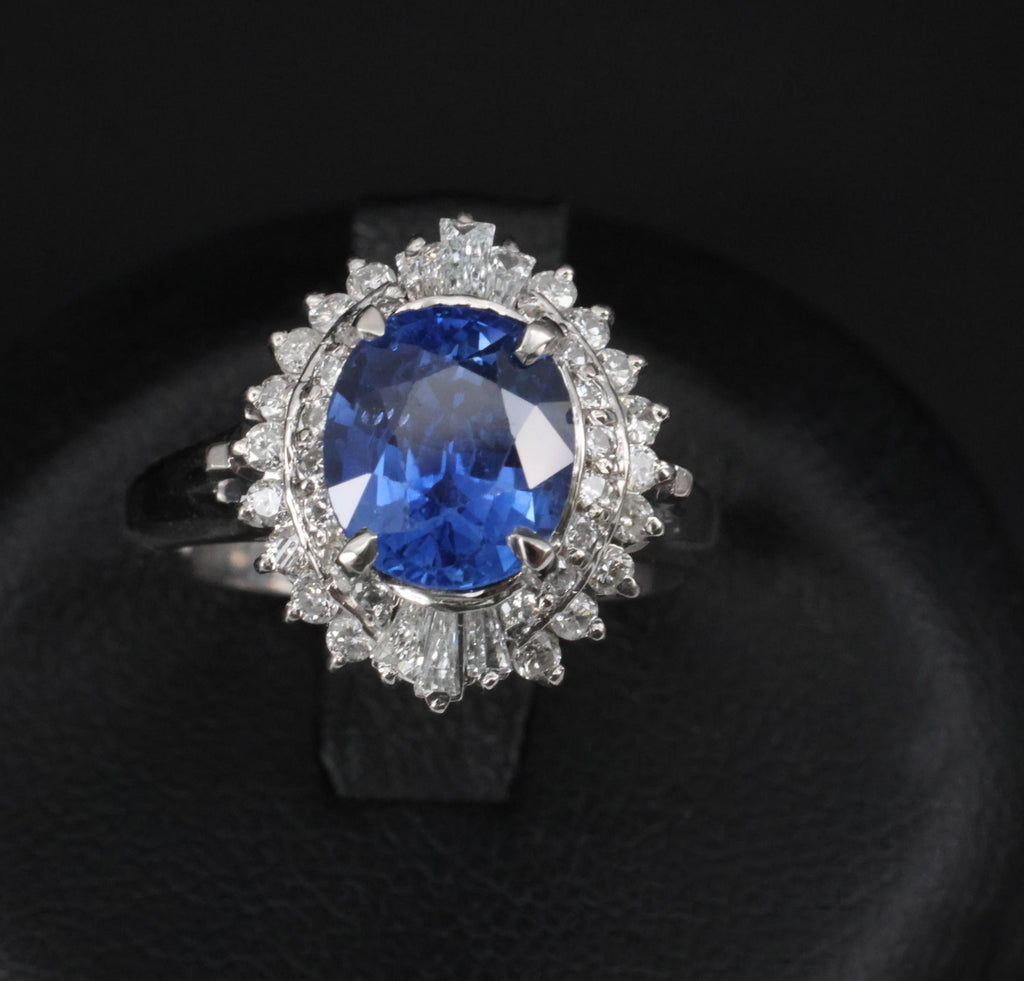 2.47ct GIA Ceylon Intense Blue Sapphire & 0.53ct Diamond Platinum Ring, Size 6