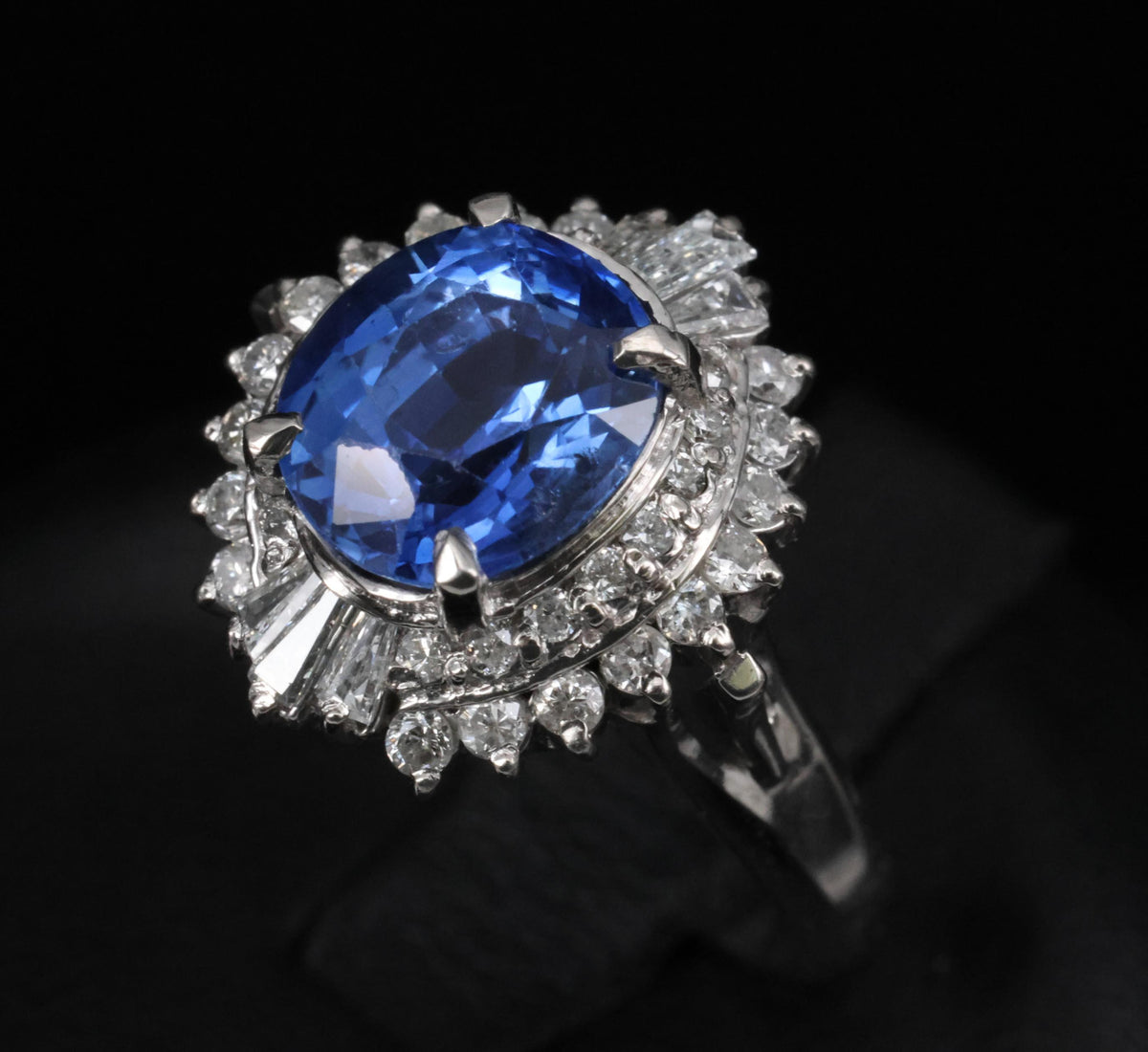 2.47ct GIA Ceylon Intense Blue Sapphire & 0.53ct Diamond Platinum Ring, Size 6