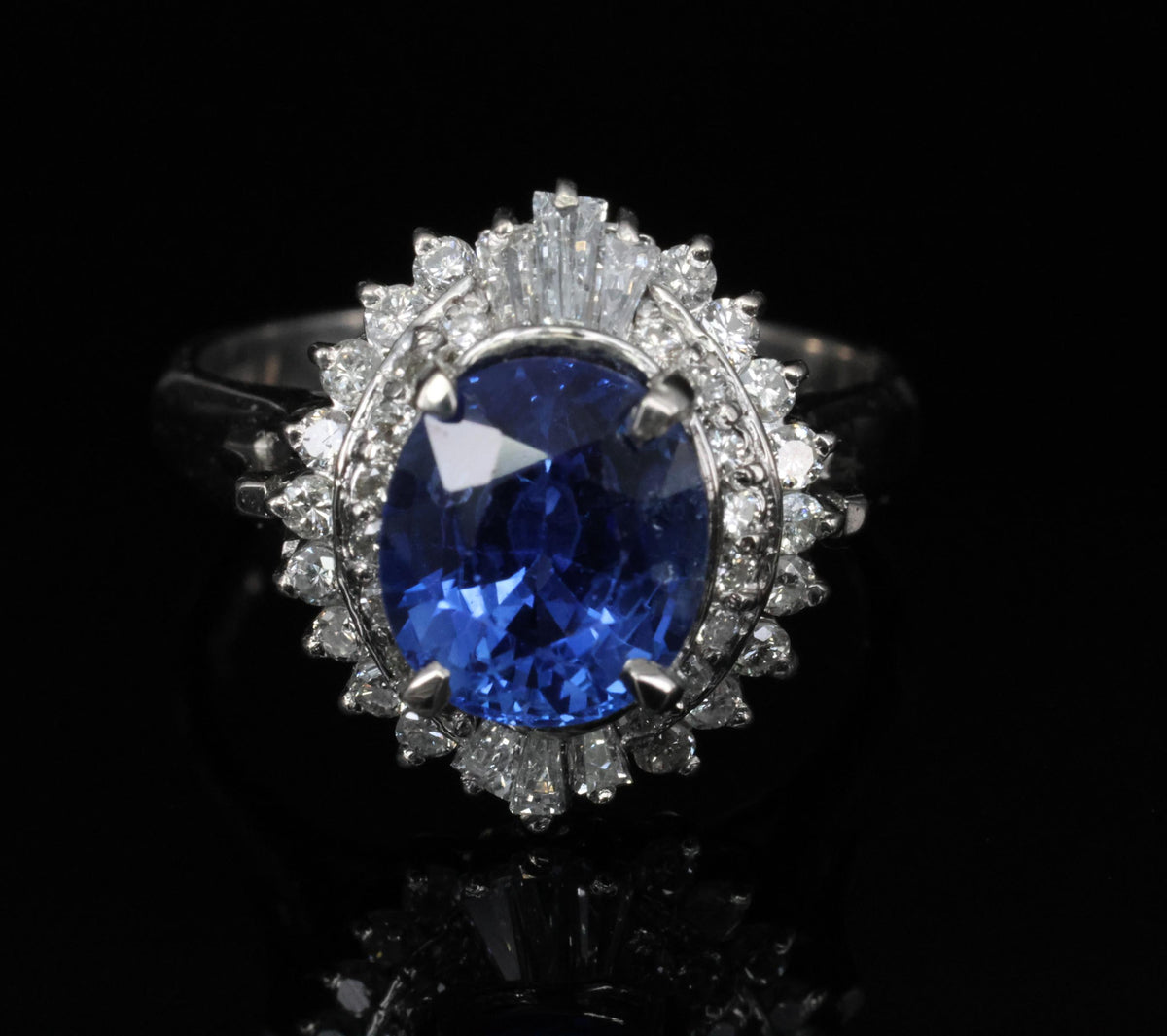 2.47ct GIA Ceylon Intense Blue Sapphire & 0.53ct Diamond Platinum Ring, Size 6