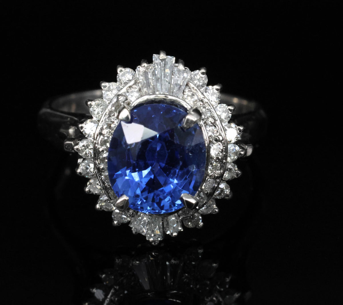 2.47ct GIA Ceylon Intense Blue Sapphire & 0.53ct Diamond Platinum Ring, Size 6