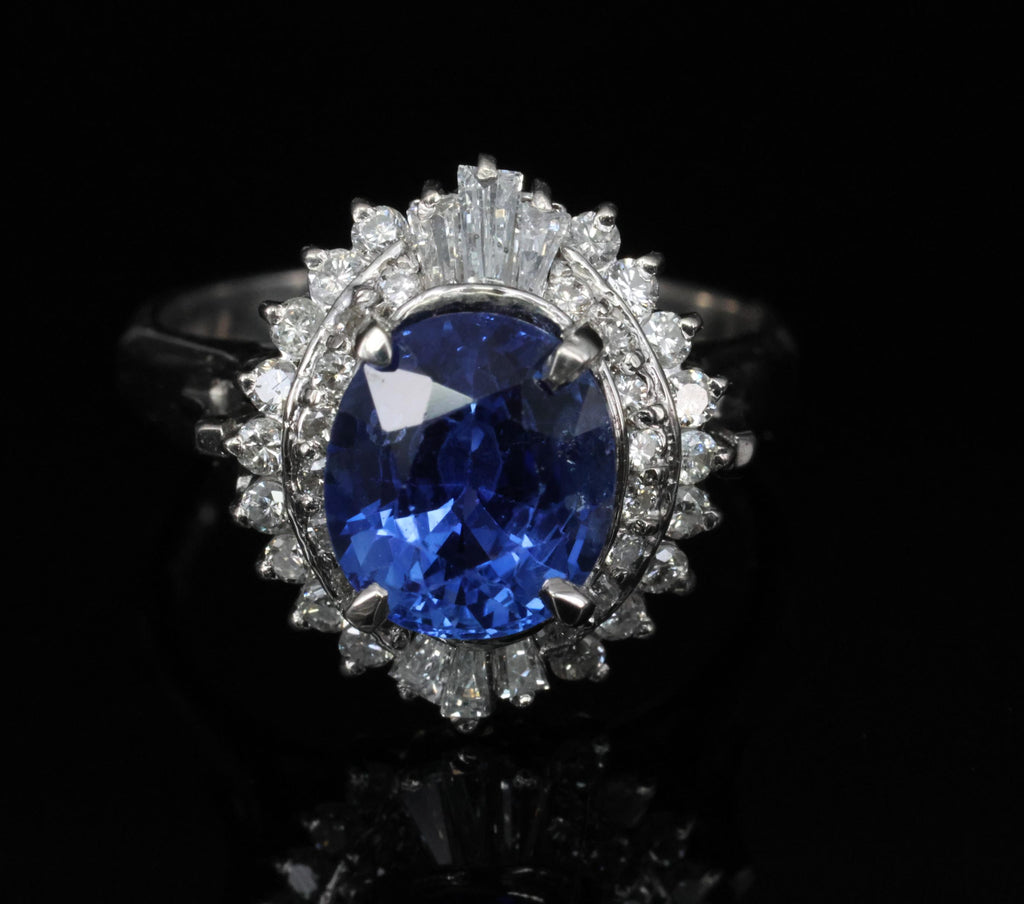 2.47ct GIA Ceylon Intense Blue Sapphire & 0.53ct Diamond Platinum Ring, Size 6
