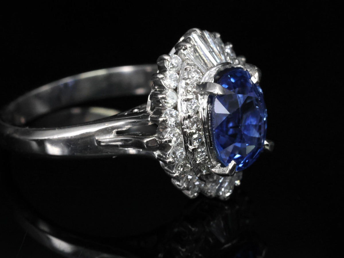 2.47ct GIA Ceylon Intense Blue Sapphire & 0.53ct Diamond Platinum Ring, Size 6