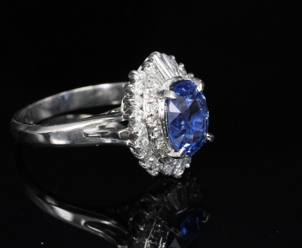 2.47ct GIA Ceylon Intense Blue Sapphire & 0.53ct Diamond Platinum Ring, Size 6
