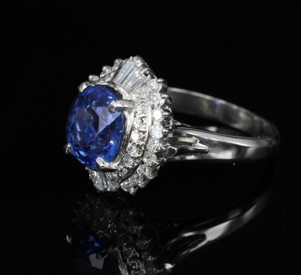 2.47ct GIA Ceylon Intense Blue Sapphire & 0.53ct Diamond Platinum Ring, Size 6