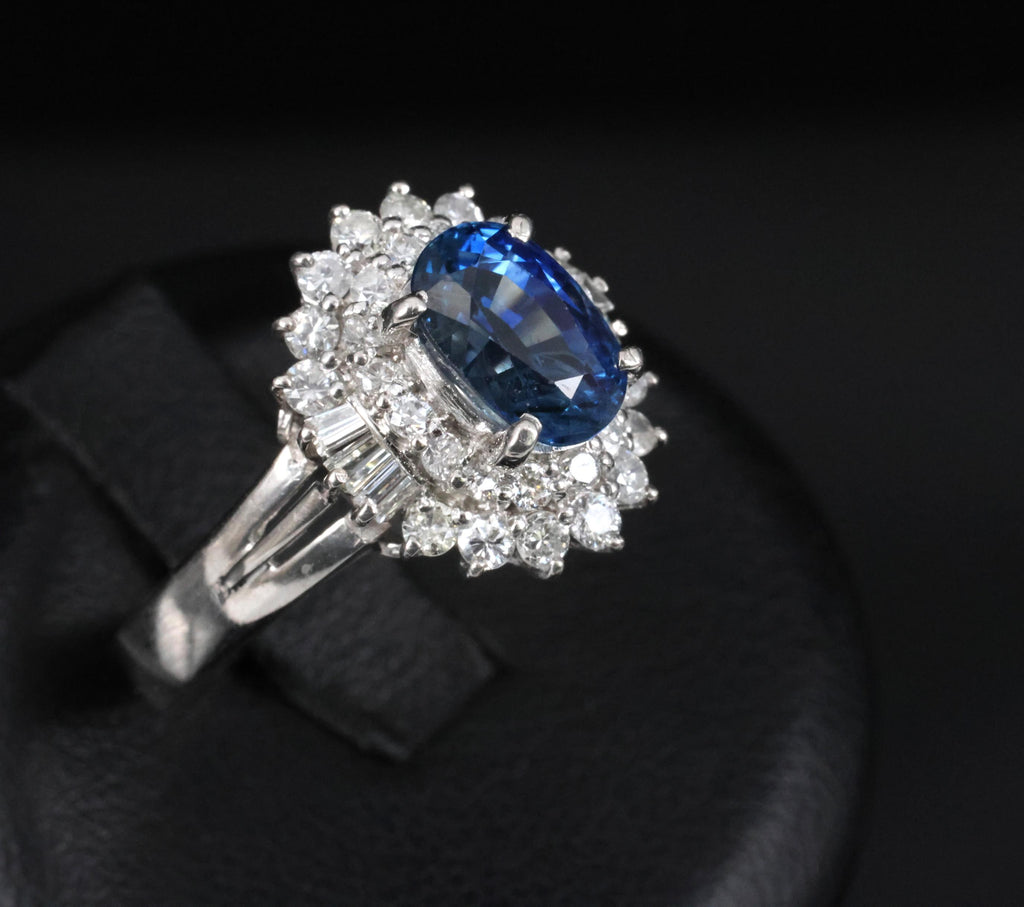 Fine 2.27ct Natural Blue Sapphire & 0.75ct Diamond Platinum Ring, Size 7.5