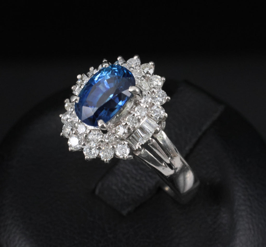 Fine 2.27ct Natural Blue Sapphire & 0.75ct Diamond Platinum Ring, Size 7.5