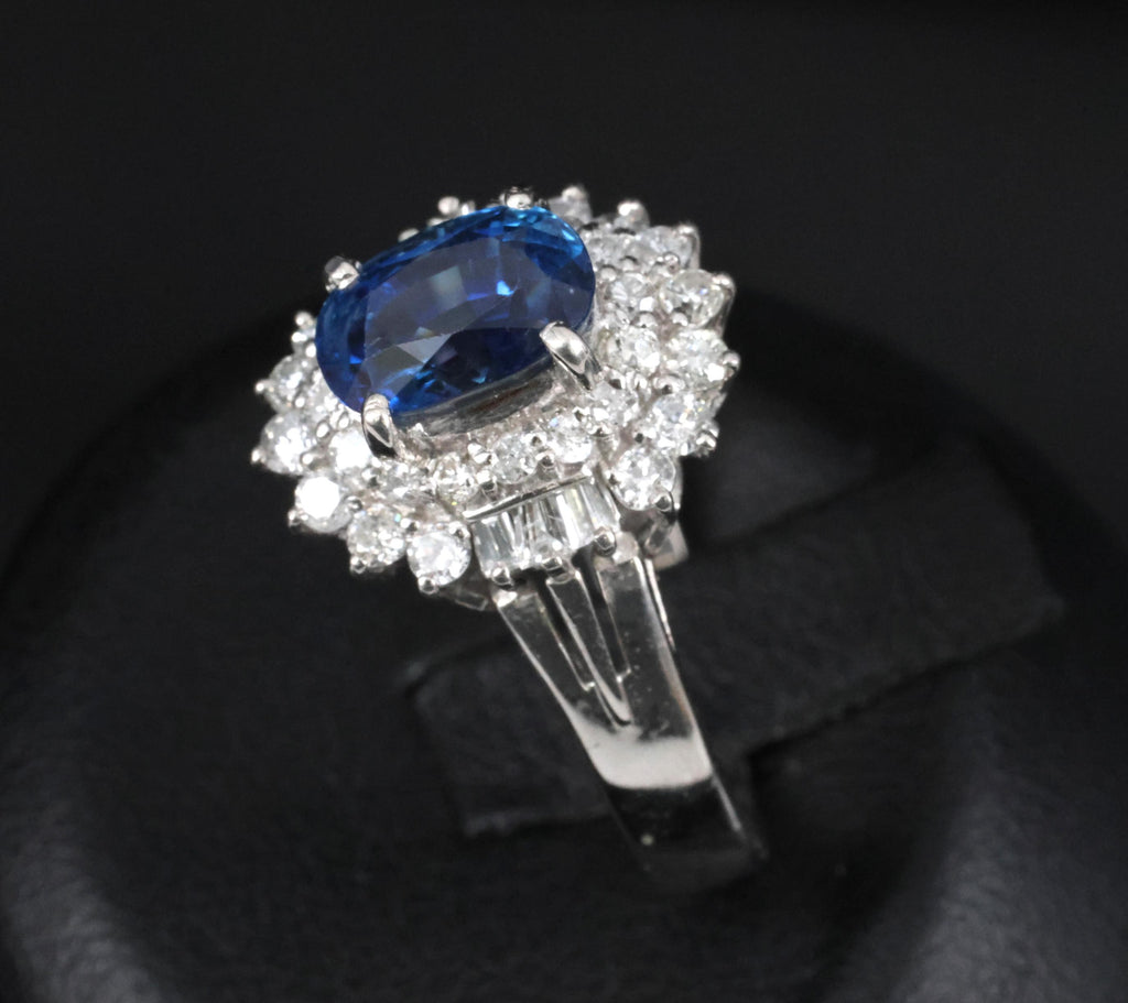 Fine 2.27ct Natural Blue Sapphire & 0.75ct Diamond Platinum Ring, Size 7.5