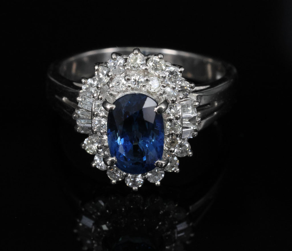 Fine 2.27ct Natural Blue Sapphire & 0.75ct Diamond Platinum Ring, Size 7.5