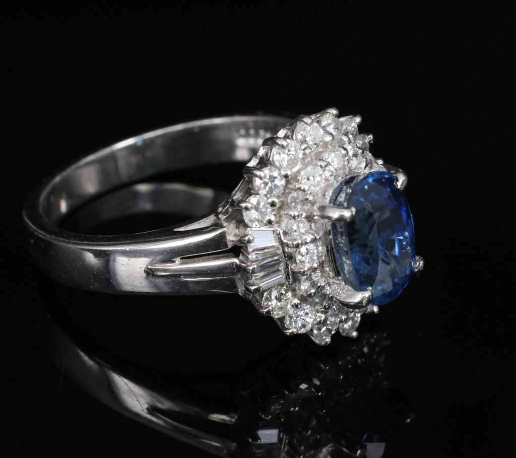 Fine 2.27ct Natural Blue Sapphire & 0.75ct Diamond Platinum Ring, Size 7.5