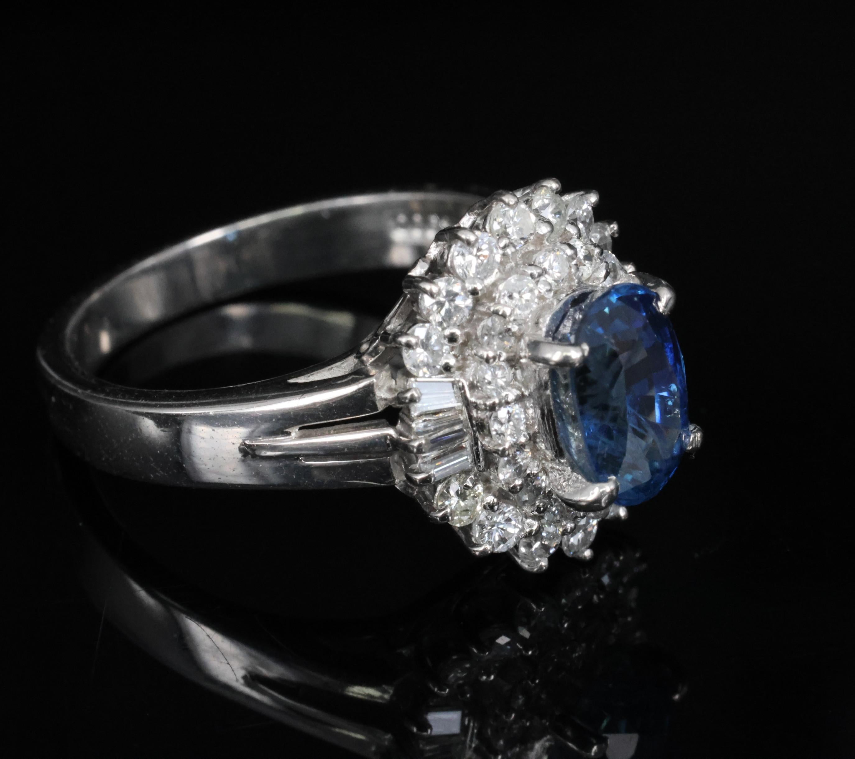 Fine 2.27ct Natural Blue Sapphire & 0.75ct Diamond Platinum Ring, Size 7.5