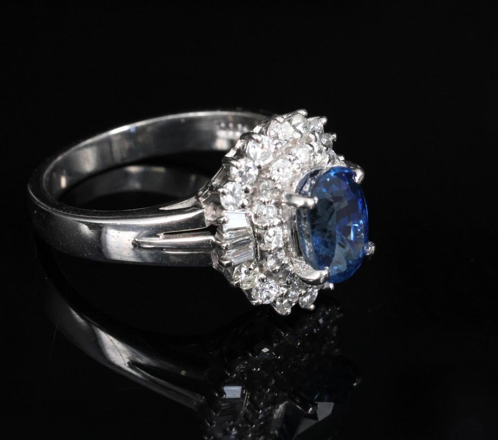 Fine 2.27ct Natural Blue Sapphire & 0.75ct Diamond Platinum Ring, Size 7.5
